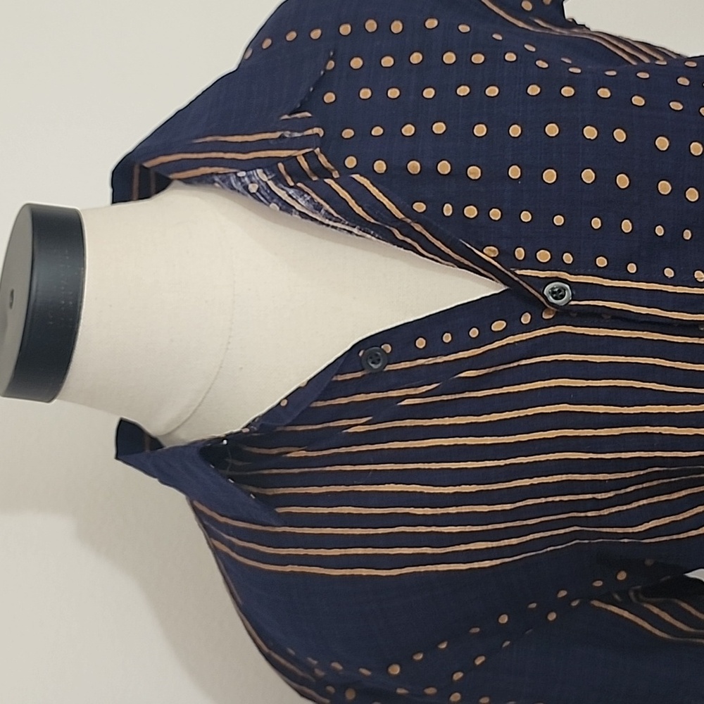 Vatpave Shirt Button Down Short Sleeve  Mens Polka dot and Stripe Navy Size M - Picture 7 of 11